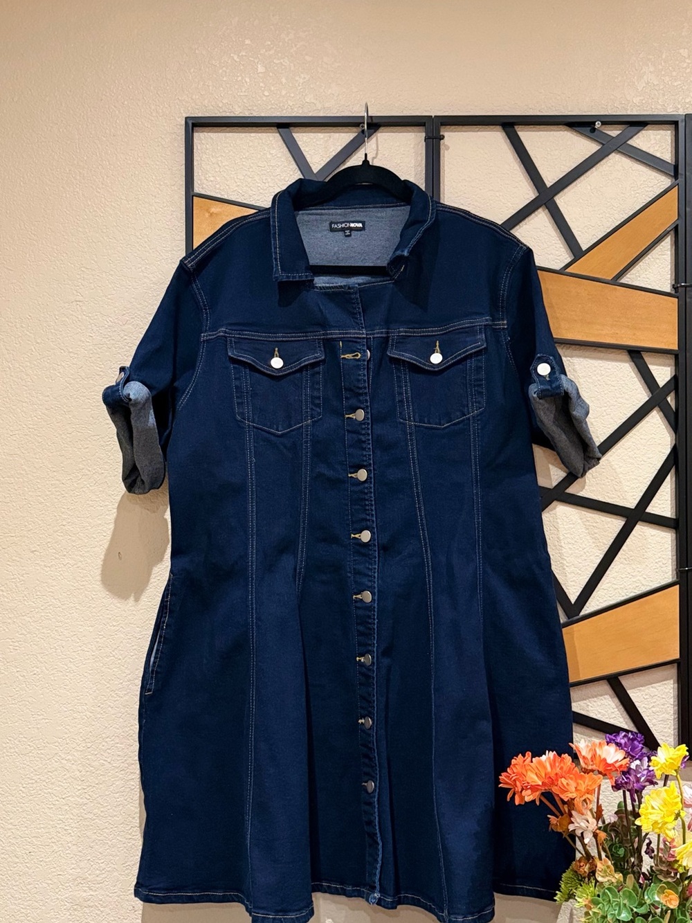Raven stretch denim mini dress- Dark wash